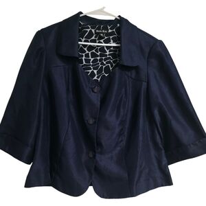 Vintage Y2K Dana Kay Cropped Blazer Jacket 18W Navy Satin Look 3/4 Sleeve